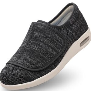 Youyun Diabetic Black and White Slip-On Sneakers/X - Wide Velcro Shoe/Unisex